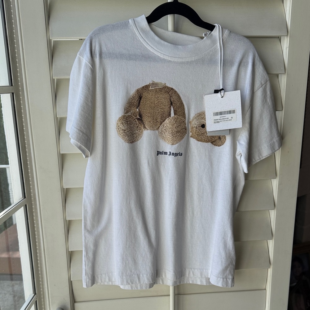 Palm Angels White Tee with Brown Teddy Design